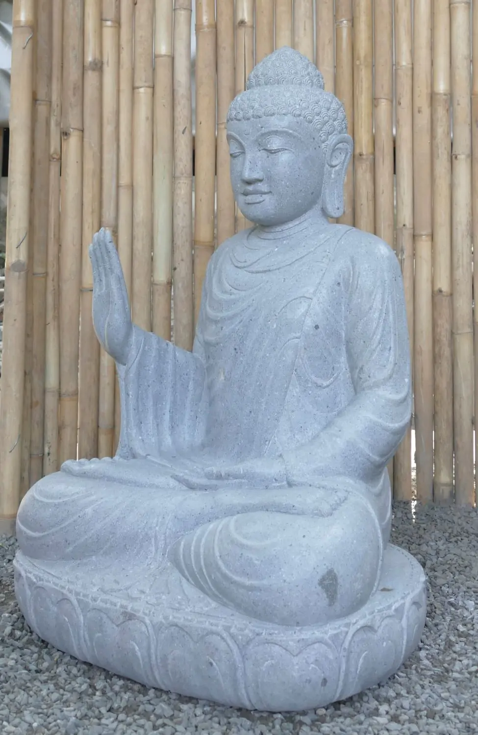  Product image 2 of the product “Seated Buddha made of Riverstone in Abhaya Position - gesture of fearlessness, H.100 cm, natural. ”